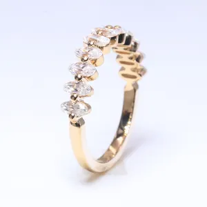 Perhiasan emas padat 14K cincin pernikahan wanita, potongan Oval 2x4mm Moissanite emas kuning