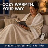 Plaid chauffant lavable en flanelle et sherpa blanc crème, 50x60 pouces, doux et moelleux, avec arrêt automatique FCC pour l'hiver