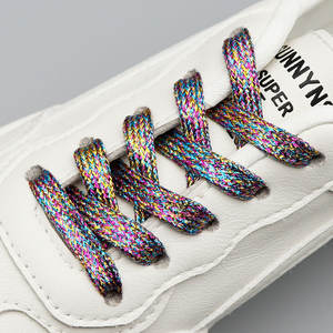 Tali sepatu emas berkilau, tali sepatu 7mm, warna-warni, berkilau, logam, datar, tali sepatu berkilau, motif Premium UNTUK sepatu bot gaya olahraga, modis - Product Image 3