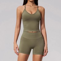 Ensemble de yoga sans couture pour femme, tricoté, dos nu, taille haute, effet push-up, tenue d'été pour l'entraînement et le fitness, collection Peach Hip