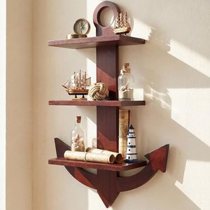 <b>Wall</b> <b>Mounted</b> Wooden Anchor <b>Shelf</b> 3 Tier Storage Rack For Nautical Decor - Product Image 1