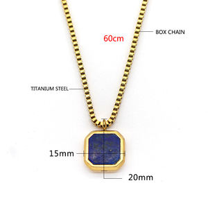 Collar de piedra <span class=keywords><strong>natural</strong></span> chapado en oro para hombres y mujeres collares colgantes de piedras preciosas naturales cuadradas de acero inoxidable con cadena de caja - Product Image 3