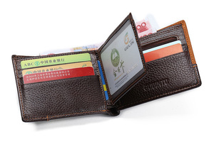 Portefeuilles courts en cuir véritable personnalisés avec logo promotionnel pour hommes, vente en gros avec porte-monnaie - Product Image 3