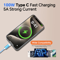 Cable de Datos con Carga Rápida de 100W PD 3 en 1 Tipo-C USB 3.1 Ecológico con Blindaje de Cobre Puro y Cordón de Nailon para Teléfonos Móviles