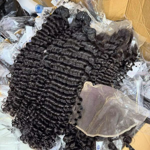 שיער פילינים גלם מתולתל חבילות שיער טבעיות הרחבות שיער טבעיות סיטונית עם סגירת תחרה - Product Image 1