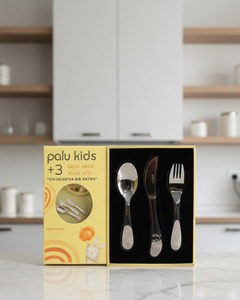 Juego de Cubiertos de Acero Inoxidable de 3 Piezas Palu Kids para Niños Pequeños, Cuchara, Tenedor y Cuchillo con Grabado Láser, Juego de Cubiertos Infantiles con Caja de Regalo - Product Image 1