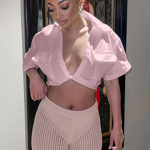 Top corto con cuello de <span class=keywords><strong>Polo</strong></span> y logotipo personalizado, camisetas cortas básicas sexis, camisetas blancas para discoteca para <span class=keywords><strong>mujer</strong></span>, camisetas cortas de manga corta con nudo 2023 - Product Image 4