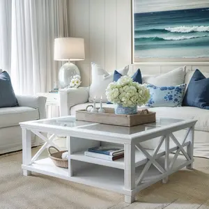 Mesa de <span class=keywords><strong>Centro</strong></span> Rectangular con Tapa de Cristal, Diseño Moderno para Sala de Estar, Mesa Auxiliar para Sofá, Venta Especial - Product Image 2