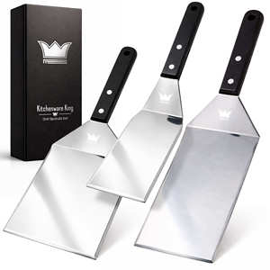 Barbekü Ekstra Uzun Ağır Hizmet Tipi Premium Ayna Cilalı Paslanmaz Çelik Eğimli Kenarlı 3 Parçalı Izgara Spatula Seti Izgara Aletleri - Product Image 6