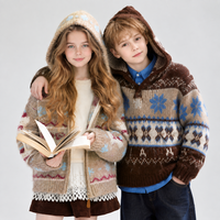 Pull à capuche assorti pour frères et sœurs, motif flocon de neige Fair Isle, tricot jacquard, cardigan zippé, tenue pour frère et sœur