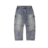 Jean en denim délavé vintage pour homme, coupe baggy, coupe droite, en coton épais, style streetwear