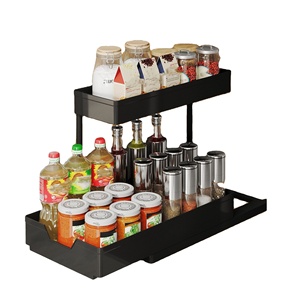 Multifunction Plastic Pull Out Kitchen Storage Rack Sliding Under Sink Organizer And Storage