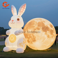 Lapin géant gonflable Cartoon Festival de la mi-automne Décoration Animal gonflable Modèle de lapin avec lumières LED