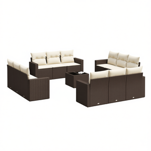 Brown Garden <b>Sofa</b> <b>Set</b> With Cream Cushions Outdoor Furniture Contemporary Design UV Resistant PE Rattan Durable - Product Image 1