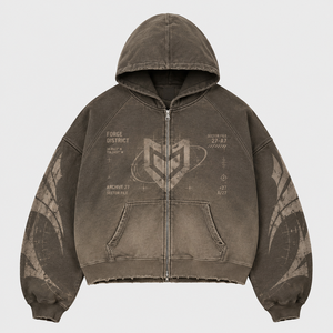 Sweat à capuche marron bicolore vintage délavé à l'acide, coupe courte, fermeture éclair intégrale, manches raglan, motif étoile, poche kangourou, streetwear, sweat à capuche personnalisé pour homme - Product Image 1