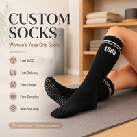 Chaussettes de yoga en coton avec logo personnalisé, antidérapantes, absorbant les chocs, chaussettes de pilates avec grip, échantillon gratuit, chaussettes de yoga pour femmes