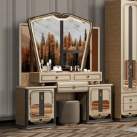 Ensemble de Meubles de Chambre Complet en Bois MDF, Lit Double King Size Classique Luxe Royal Doré pour Villa et Suite Parentale