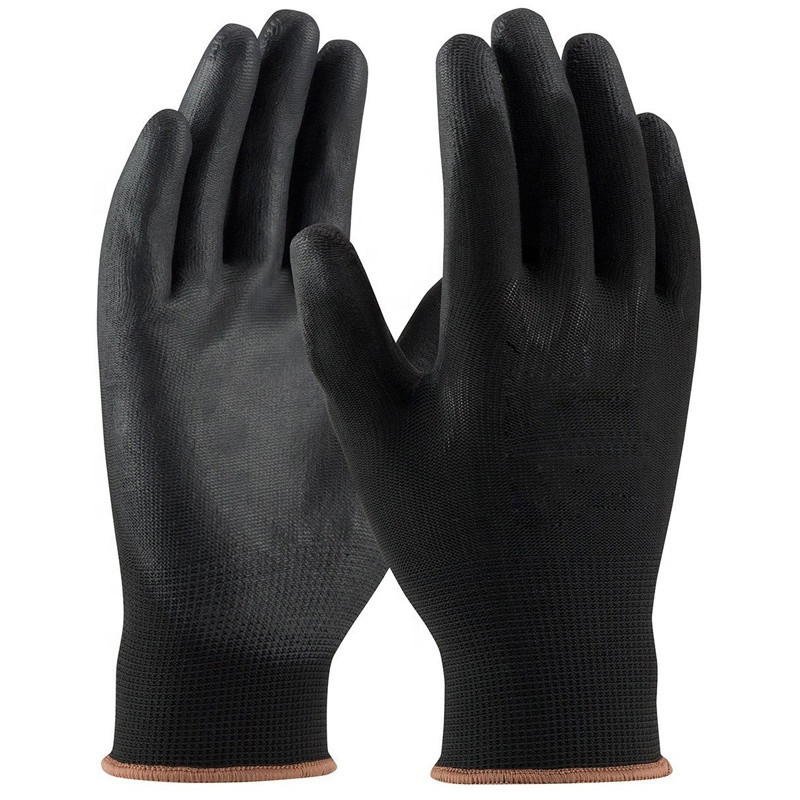 Черный нейлон трикотажные полиуретана перча покрытие вязаные Guantes de Trabajo ладони полностью ориентированной нитью, покрытая Полиуретаном защитные рабочие перчатки