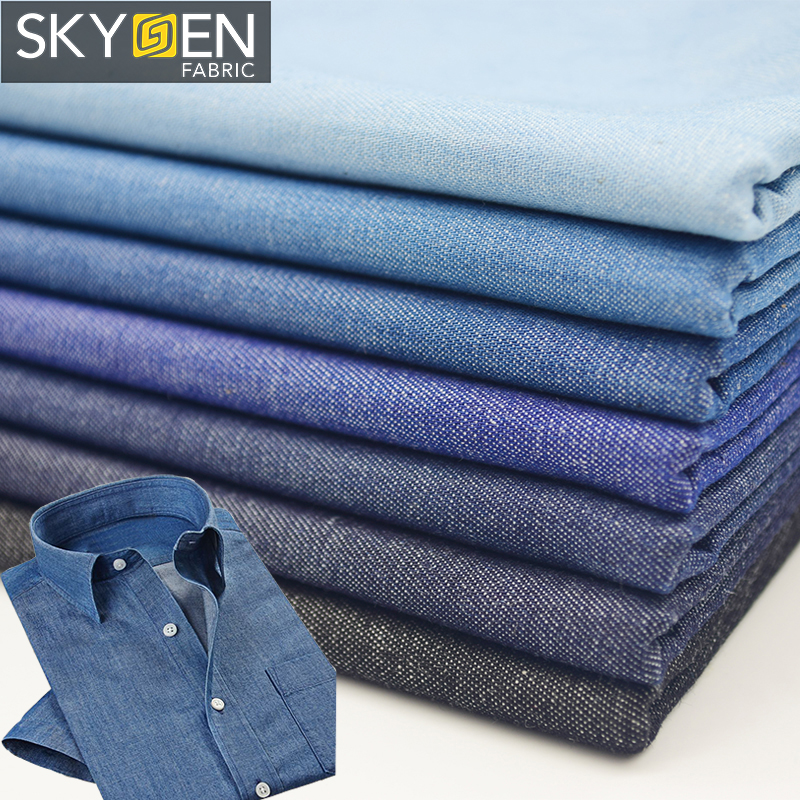 Skygen Kain Denim Katun Organik, Kain Twill Tenun Hitam Biru 32X32 135gsm Kualitas Tinggi