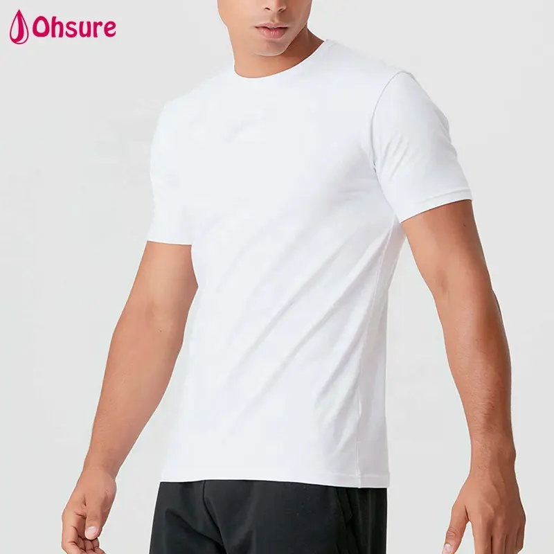 เสื้อยืดแขนสั้นสำหรับผู้ชาย,เสื้อเข้ารูปผ้าฝ้ายสแปนเด็กซ์สำหรับใส่ไปยิมแบบเรียบๆสีขาวสำหรับผู้ชายขายส่งโลโก้ที่กำหนดเอง