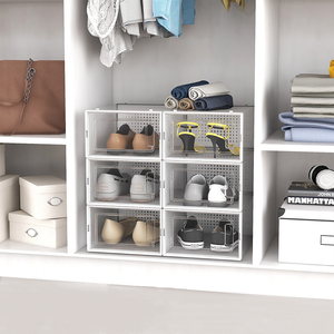 アクリル製シューズボックス モダン 折りたたみ式 サイドドロップ式 オーガナイザー 透明 軽量 マグネット式 イギリス向け 収納 卸売 シューズボックス 衣類 浴室用 - Product Image 6