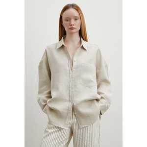 Camisa de Lino para Mujer, Color Piedra, Estilo Minimalista, Blusa con Botones, Uso Diario, Estilo Sencillo - Product Image 2