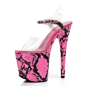 Mùa hè Mới Thời Trang Nữ Giày Sandal Sáng Bóng Nền Tảng Họa Tiết Rắn Bán Trong Suốt Dây Đeo Mắt Cá Chân 20Cm 8Inch Gợi Cảm Múa Cột Giày - Product Image 4