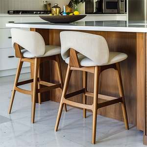 Taburetes de Bar para Cocina con Patas de Madera Maciza y Respaldo Acolchado con Botones - Product Image 1