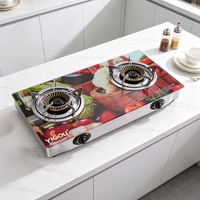 Kompor Gas Outdoor China dengan Meja Kaca Temper, Kompor Gas Portabel 2 Tungku untuk Memasak di Dapur Rumah