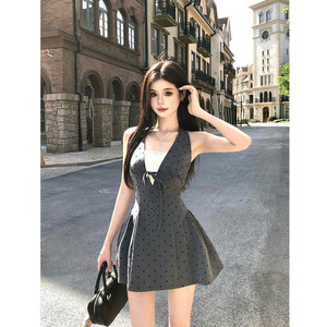 Polka Dot Halter Mini Dress With Wrap Tie Natural Waist Breathable Summer Dress For Daily Wear And Parties - Product Image 1