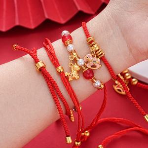 Chinese Style Horse Year <b>Red</b> String Braided <b>Bracelet</b> Zinc Alloy Unisex Gift Jewelry Accessory - Product Image 4
