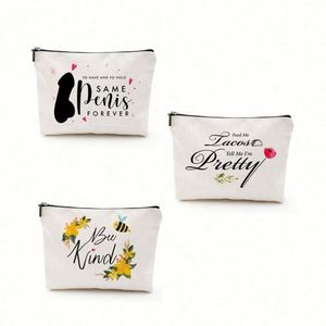Custom Pattern Logo Zipper Toiletry Pen Case Eco-Friendly Travel Cotton Canvas Cosmetic Makeup <b>Bags</b> Fashionable Cartoon Style - Product Image 1