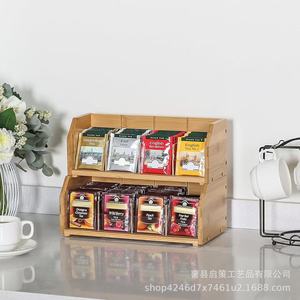 Estante de bambú para guardar bolsitas de té, organizador de escritorio de madera para cápsulas de té y café, estante de 2 niveles - Product Image 4