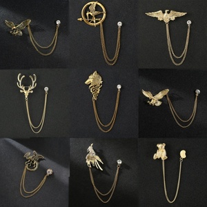 Moda Broche dos homens agressivos Full Diamond <span class=keywords><strong>Eagle</strong></span> Deer Head Terno Laço Cadeia Tassel Acessórios Principalmente Liga Jóias - Product Image 1