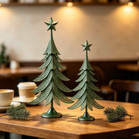 Ensemble de 2 arbres de Noël vintage en métal, décorations de table en fer vert avec étoile pour la décoration de la maison pendant les fêtes