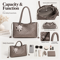 Sac fourre-tout tissé personnalisé pour femme avec logo, sac à main en cuir PU avec breloque étoile, grande capacité, sac à bandoulière, sacs fourre-tout de créateur en gros