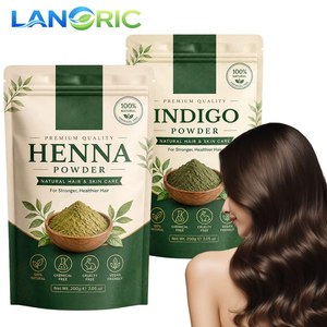 Coloration capillaire naturelle à base de plantes biologiques sans produits chimiques Lanoric OEM, henné pur indien et poudre de feuilles d'indigo pour cheveux foncés - Product Image 1
