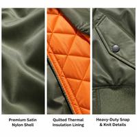 Chaqueta Bomber para Hombre, Satén de Nailon, Cuello de Piel Sintética, Forro Acolchado, Bolsillos Utilitarios, Cierre de Broche, Puños Acanalados, Estilo Urbano, Logotipo Personalizado