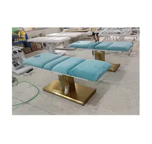 带绿色和蓝色绒布的美容床金色基础按摩床电动可调睫毛床
