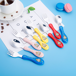 Ensemble de couverts pour enfants en plastique avec poignée, pour bébés, avec boîte, fourchette et cuillère en acier inoxydable - Product Image 2