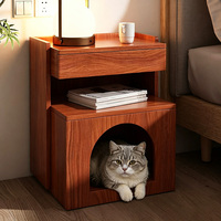 Table de chevet 2-en-1 en bois pour chat avec tiroir de rangement, idéale pour chambre à coucher et petits espaces
