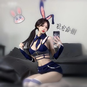 Costume d'Inspecteur Lapin Bleu Marine en Polyester pour Femme – Tenue de Jeu d'Été 2024 – Ensemble de Jeu de Rôle - Product Image 3