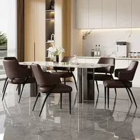 Chaise de salle à manger moderne en cuir PU avec dossier incurvé, accoudoirs et pieds en métal pour la maison, le bureau et l'hôtellerie