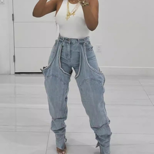 Jeans Elásticos de Moda para Mujer con Cierre y Diseño Irregular Calado - Product Image 2