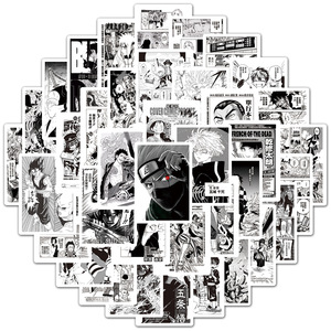 50 nouveaux autocollants noirs et blancs de <span class=keywords><strong>manga</strong></span> de bande dessinée japonaise pour décoration murale de téléphone autocollant d'anime étanche - Product Image 1