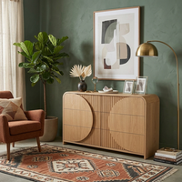 Console de rangement en bois cannelé moderne, style Japandi, pour salon de luxe