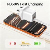 Cargador de Pared Aspor 30W GaN PD Tipo-C OTP con Enchufe para Reino Unido, Adaptador de Carga Rápida con Logotipo Personalizado A870
