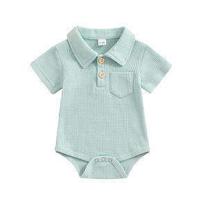 Western mince qualité coton biologique à manches courtes chaud gaufré nouveau-né bébé garçon anniversaire vêtements chemise barboteuse ensembles - Product Image 6