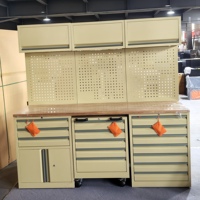 Armoire de garage personnalisable, poste de travail modulaire à 3 compartiments avec éclairage LED et tiroir pour la réparation automobile