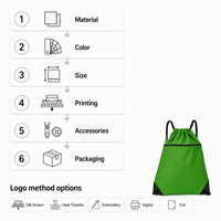 Sacs à dos en nylon personnalisés avec cordon de serrage, style tendance, logo imprimé sur mesure, pliables, portables, utilisation quotidienne, souples, unisexes, imperméables
